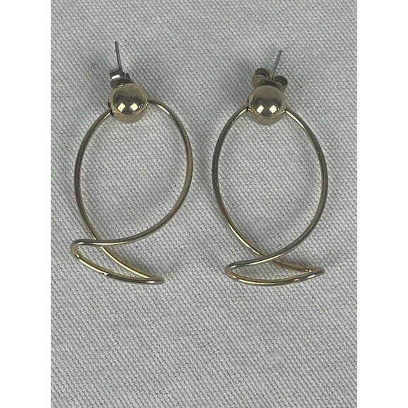 Vintage Gold Tone Swirl Geometric Orbital Dangle Earrings Retro Ball - Picture 1 of 4